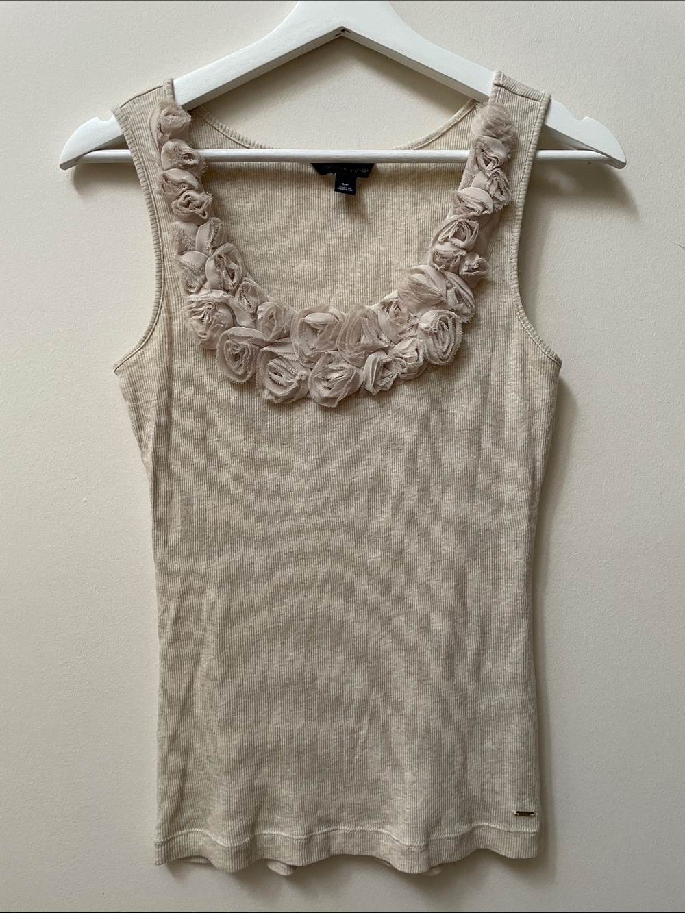 Tommy Hilfiger Beige Floral Applique Tank Top